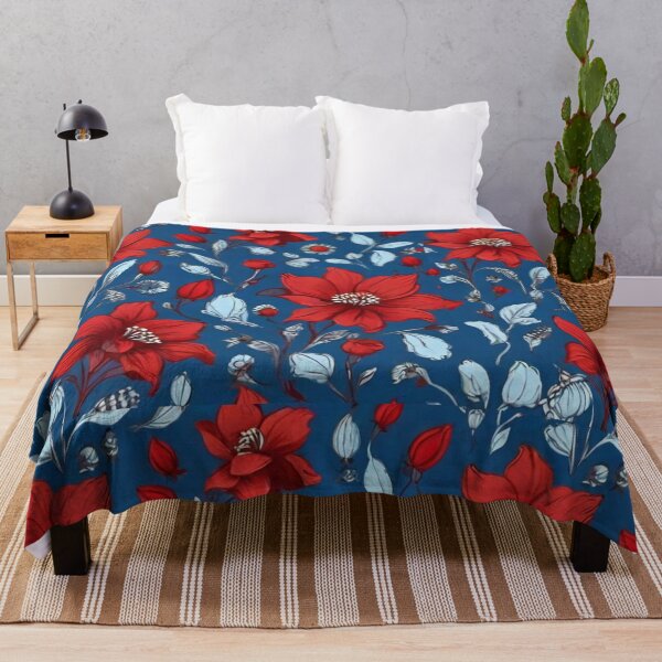 Item preview, Red Flowers on Blue and Sketched Design | Perfect Gift Idea designed and sold by JOY STORE 45.