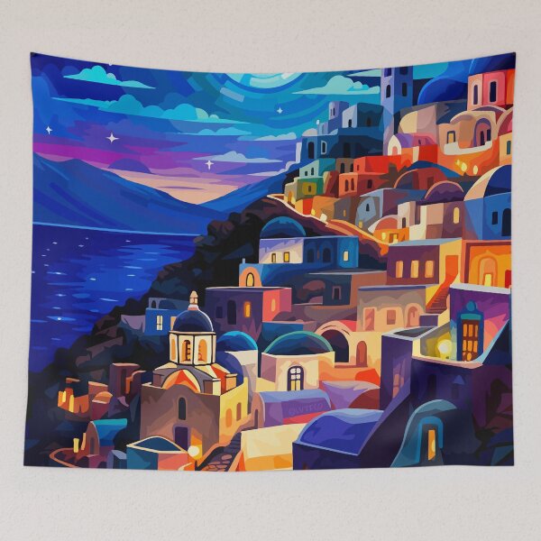 Item preview, Calm Santorini Greek Night Stars Greece Theme Art designed and sold by LVTFCOarts.