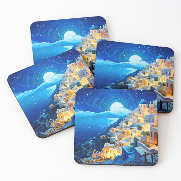 Item preview, Santorini Greek Night Stars Greece Pastel Lofi Art designed and sold by LVTFCOarts.