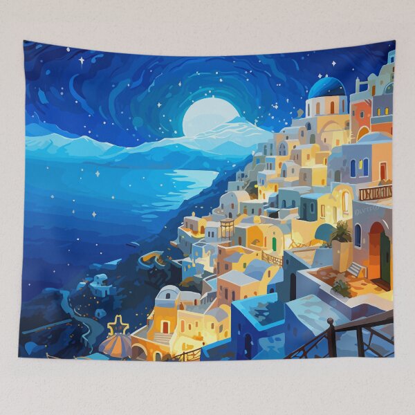 Item preview, Santorini Greek Night Stars Greece Pastel Lofi Art designed and sold by LVTFCOarts.