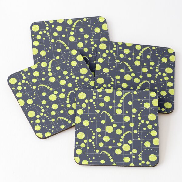 Item preview, bouncing green tennis balls on midnight blue designed and sold by Catherine Wallace Art.