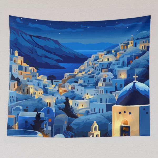 Item preview, Santorini Greece Night Stars Greek Pastel Lofi Art designed and sold by LVTFCOarts.