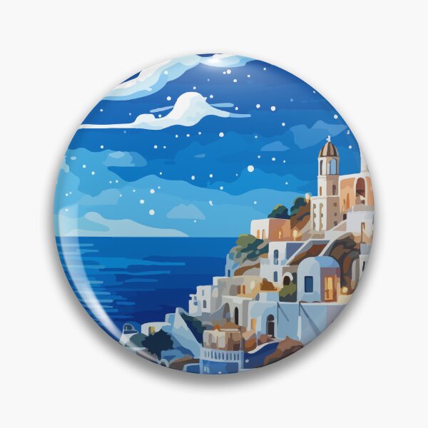 Item preview, Santorini Greece Night Stars Greek Pastel Lofi Art designed and sold by LVTFCOarts.