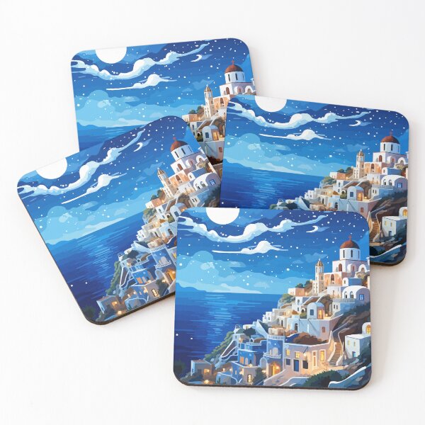 Item preview, Santorini Greece Night Stars Greek Pastel Lofi Art designed and sold by LVTFCOarts.