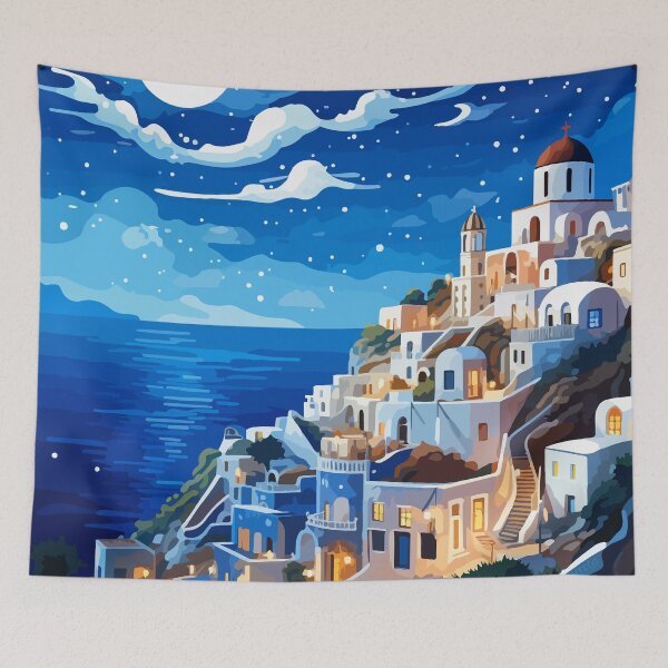 Item preview, Santorini Greece Night Stars Greek Pastel Lofi Art designed and sold by LVTFCOarts.