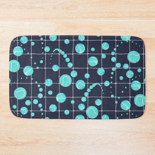 Item preview, bouncing aqua tennis balls on midnight blue designed and sold by Catherine Wallace Art.