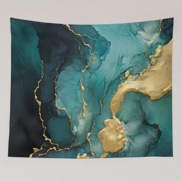Item preview, Dynamic abstract unique marble design blue gold 1 designed and sold by GoKindCreations.