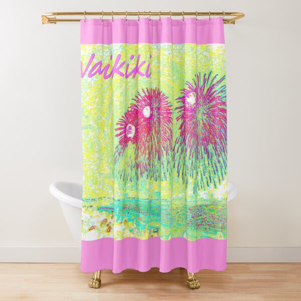 Pink Fireworks on the beach in front of The Halekulani Hotel Shower Curtain