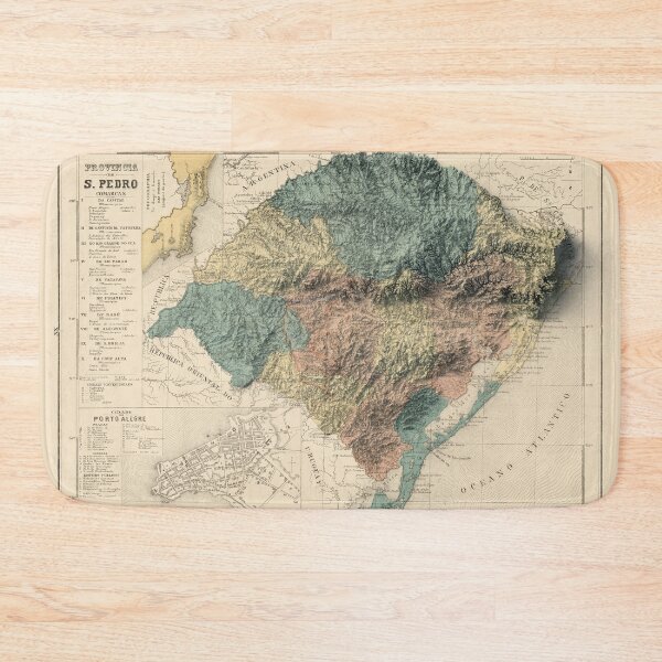 Item preview, 1868 Rio Grande do Sul State, Brazil Shaded Relief Map 3D digitally-rendered designed and sold by ThinkAboutMaps.