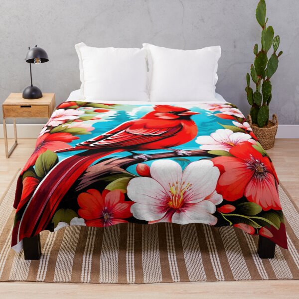 Item preview, Cute Northern Cardinal Surrounded by Vibrant Spring Flowers designed and sold by BirdsnStuff.