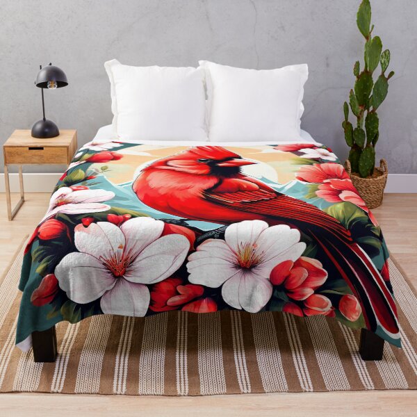 Item preview, Cute Northern Cardinal Surrounded by Vibrant Spring Flowers designed and sold by BirdsnStuff.