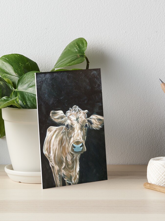 Tan Cow Painting With Black Background Art Board Print By Hazelmartin Redbubble