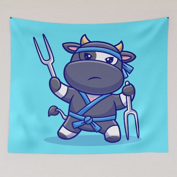 Item preview, Stealthy Bovine Chef: Cute Cow Ninja with Fork Sword designed and sold by hjian8219.