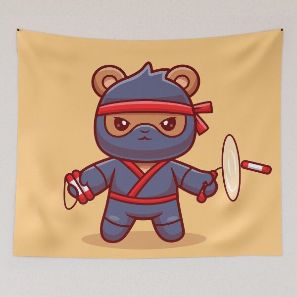 Item preview, Bear Ninja Bliss: Cute Holiday Warrior with Double Stick Weapon designed and sold by hjian8219.