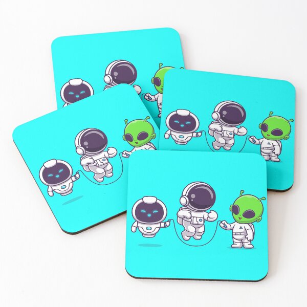 Item preview, Interstellar Playtime: Cute Astronaut Jumps Rope with Alien and Robot designed and sold by hjian8219.