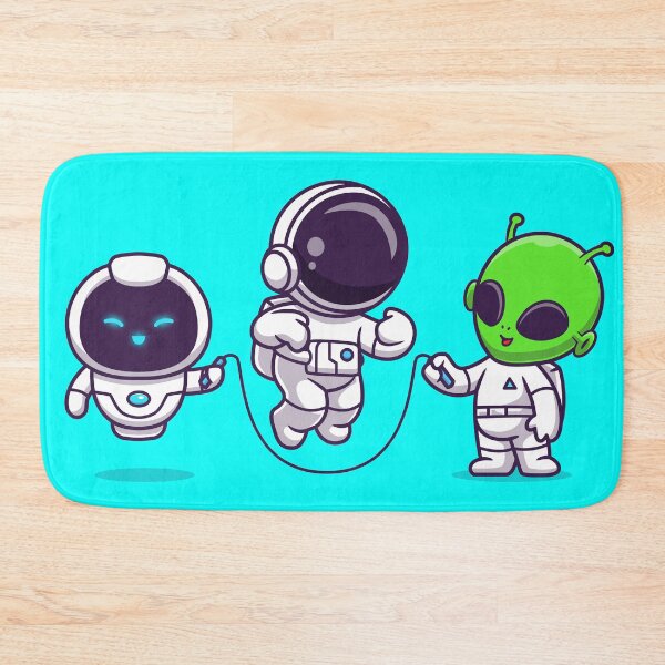 Item preview, Interstellar Playtime: Cute Astronaut Jumps Rope with Alien and Robot designed and sold by hjian8219.
