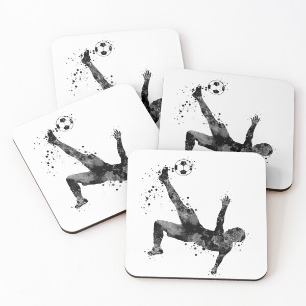 Item preview, Boy Soccer Player Bicycle Kick Black and White Painting designed and sold by LotusGifts.