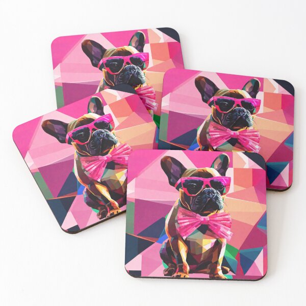 Item preview, abstract art frenchie wearing a pink bow - Kiki my furry sister playing dress up. designed and sold by DanielLau Creations.