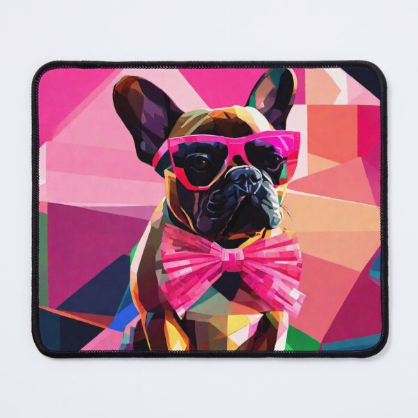 Item preview, abstract art frenchie wearing a pink bow - Kiki my furry sister playing dress up. designed and sold by DanielLau Creations.