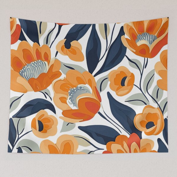 Item preview, Retro Orange Flowers - Renaissance Floral Pattern designed and sold by HausKatz.
