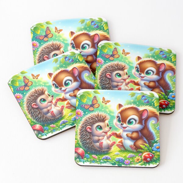 Item preview, Forest Friends: Hedgehog & Squirrel - A Whimsical Woodland Encounter designed and sold by luvablelifeform.