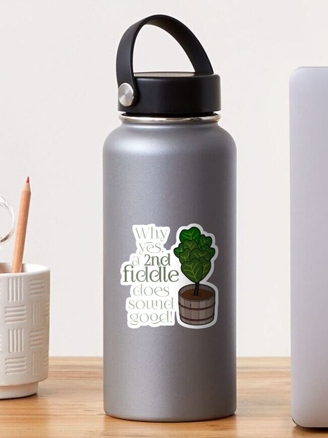 Thumbnail 1 of 3, Sticker, "2nd fiddle... leaf fig" cartoon plant pun joke designed and sold by meldra.