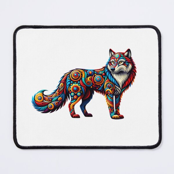 Item preview, Alebrije style Wolf with Whimsical fusion of bold, psychedelic patterns. designed and sold by TheScruffyGoose.