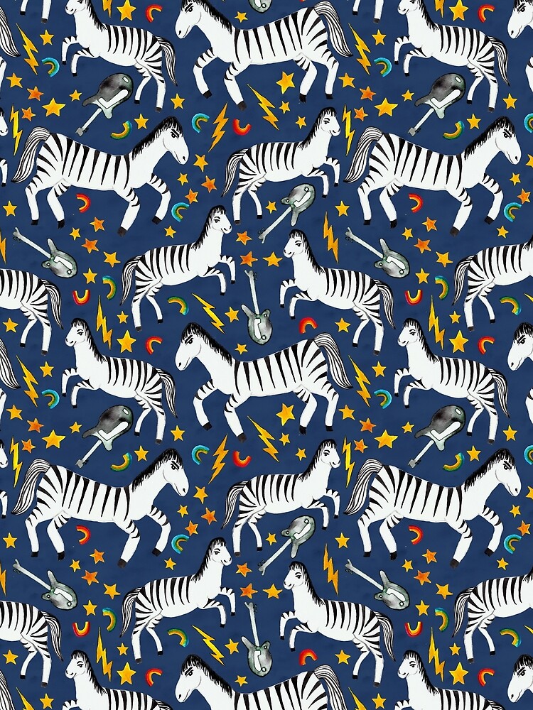Rockin Rainbow Zebras on Blue by shoshannahscrib