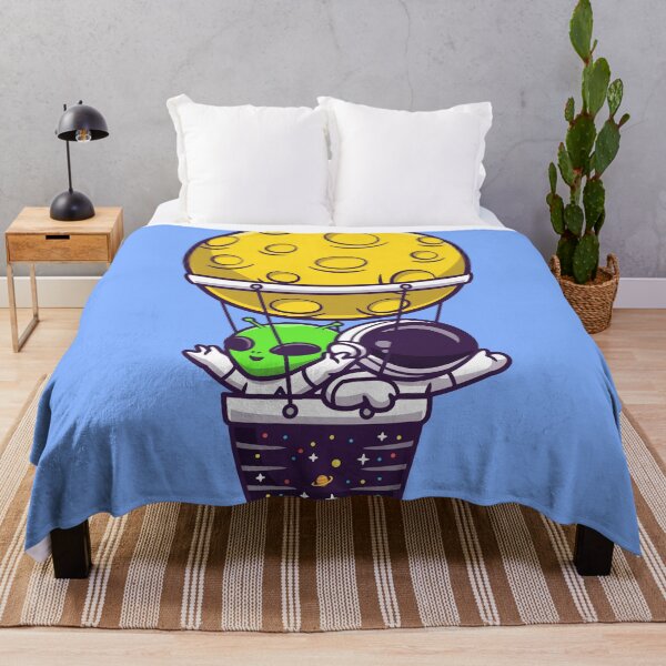 Item preview, Celestial Float: Cute Astronaut and Alien Soar with Moon Balloon designed and sold by hjian8219.