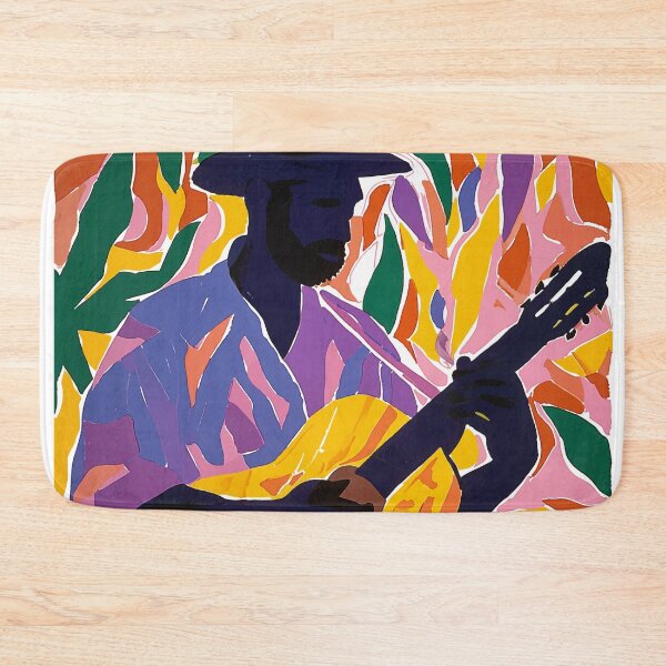 Item preview, Henri Matisse Style Jazz Musician Warming Up, Colorful Linocut Linoprint Exotic Vivid Colors designed and sold by PrintShangri-La.