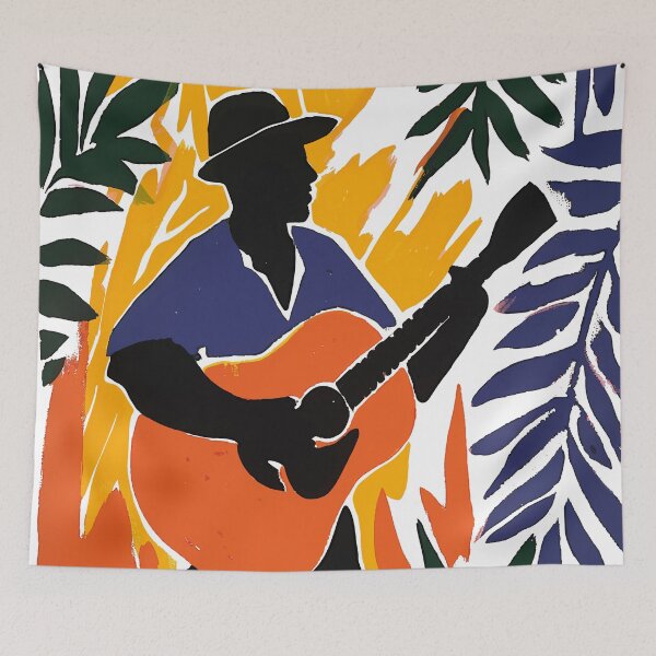 Item preview, Jazz Musician Warming Up, Colorful Linocut Linoprint Exotic Vivid Colors designed and sold by PrintShangri-La.