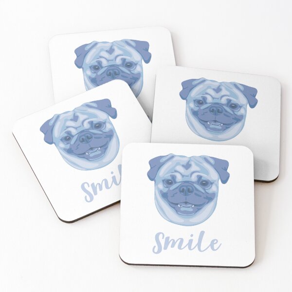 Item preview, DuFauna Blue Pug Joyful Smile White Background designed and sold by DuFauna.