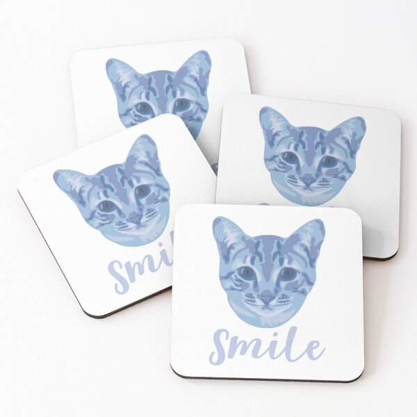 Item preview, DuFauna Blue Cat Joyful Smile White Background designed and sold by DuFauna.