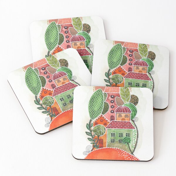 Item preview, Orange Whimsical Houses 1 designed and sold by Emilija Tanelova Miloshevikj.