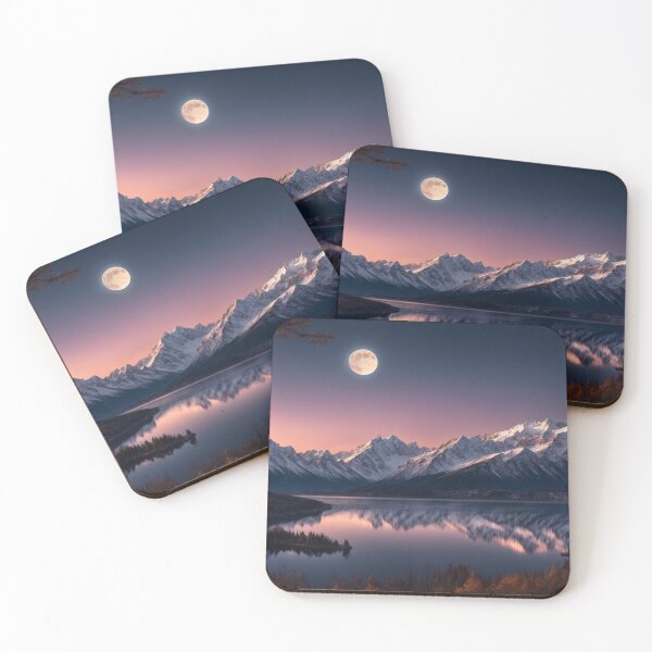 Item preview, Moonlight reflection over the calm mountain lake, nature night scene poster, surreal landscape image designed and sold by IdeaSmith.