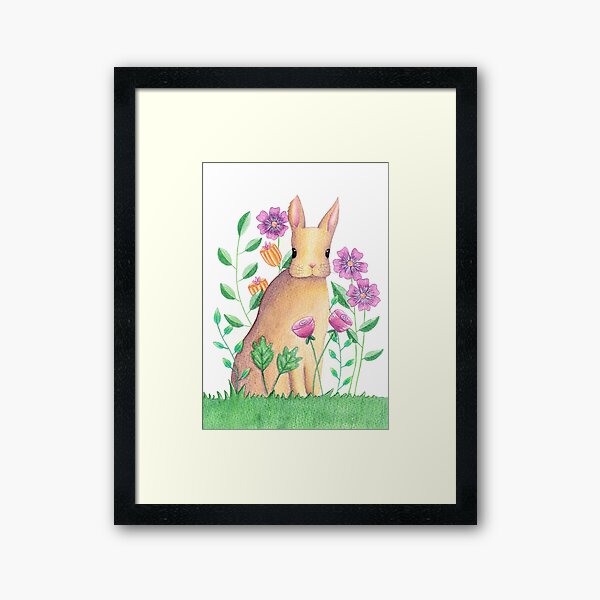 Rabbit In Flowers Framed Art Print