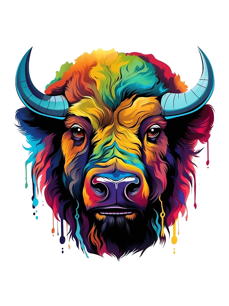 Thumbnail 3 of 3, Scarf, Colorful Bison designed and sold by StickerStyleHub.
