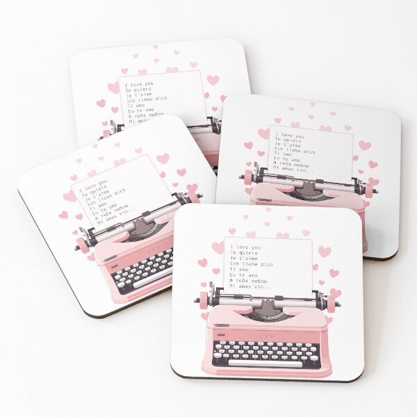 Item preview, retro pink typewriter with hearts and text designed and sold by Capictures.