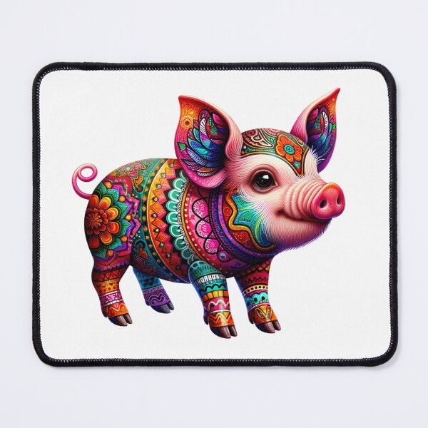 Item preview, Alebrije style vividly colored cute piglet with intricate patterns and surreal features designed and sold by TheScruffyGoose.