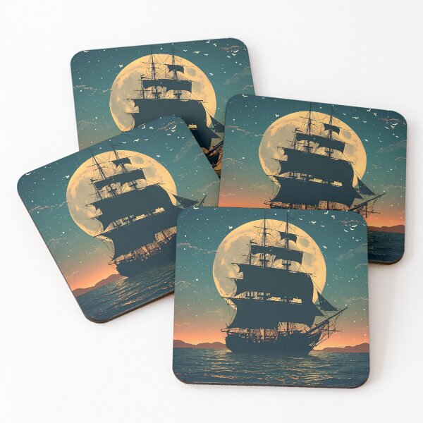 Item preview, Beautiful Ship and Moon designed and sold by Newbie Art.