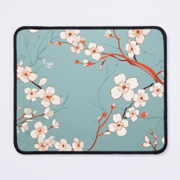 Artikelvorschau, Weiße orangefarbene orientalische Kirschblüten auf Türkis und chinesisches Hochzeits-Doppelglück | Japanische Sakura entworfen und verkauft von GrinGalore.