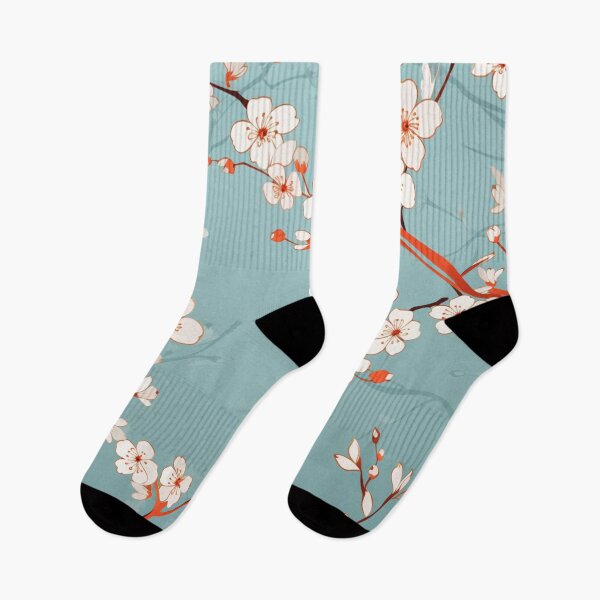 Item preview, White Orange Oriental Cherry Blossoms on Turquoise and Chinese Wedding Double Happiness | Japanese Sakura designed and sold by GrinGalore.