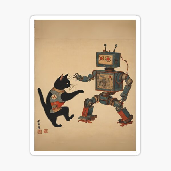 Item preview, Cat + Robot (dancing) designed and sold by BoxcarDesigns.