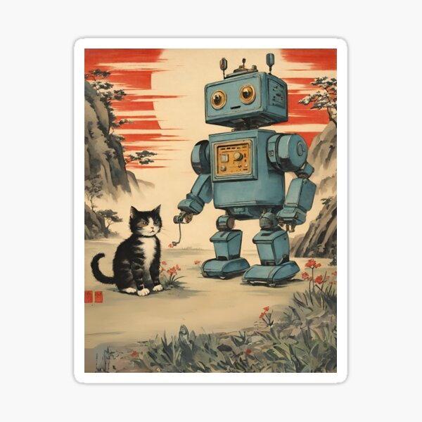 Item preview, Cat + Robot (play time) designed and sold by BoxcarDesigns.