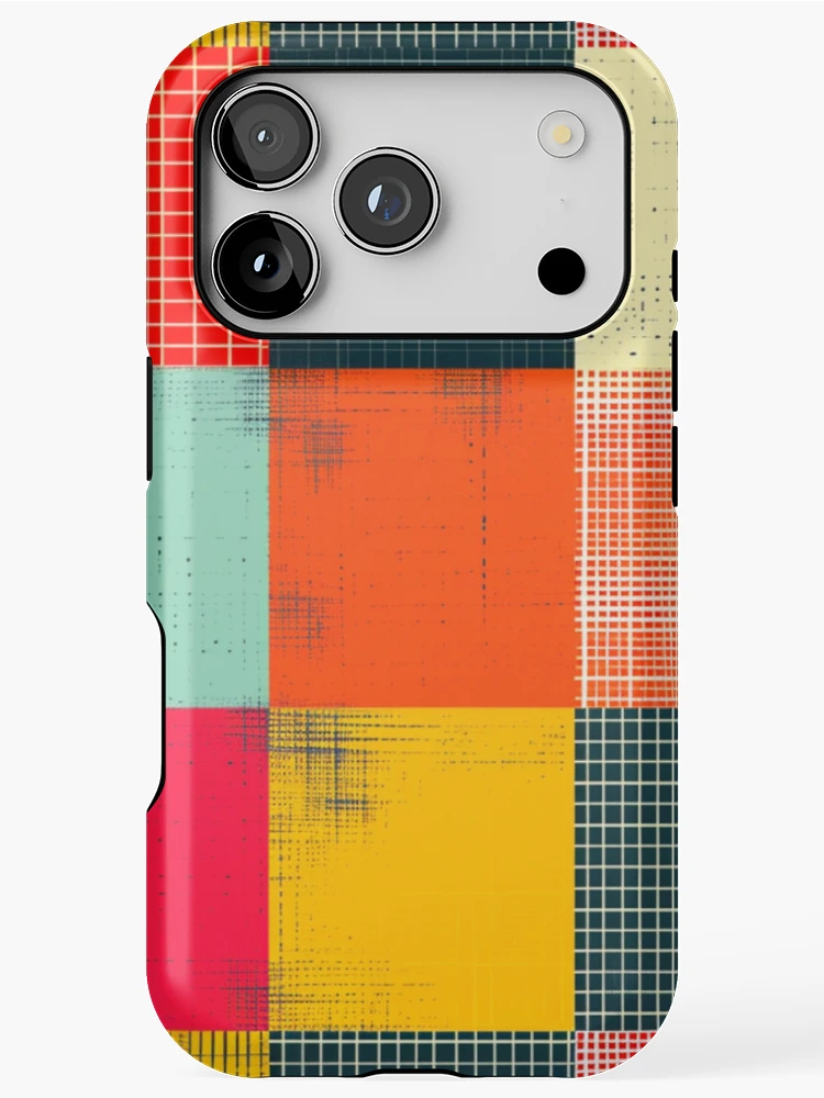 Thumbnail 1 of 4, iPhone Case, Retro Grid Color Block Patchwork designed and sold by ColorfulVanilla.