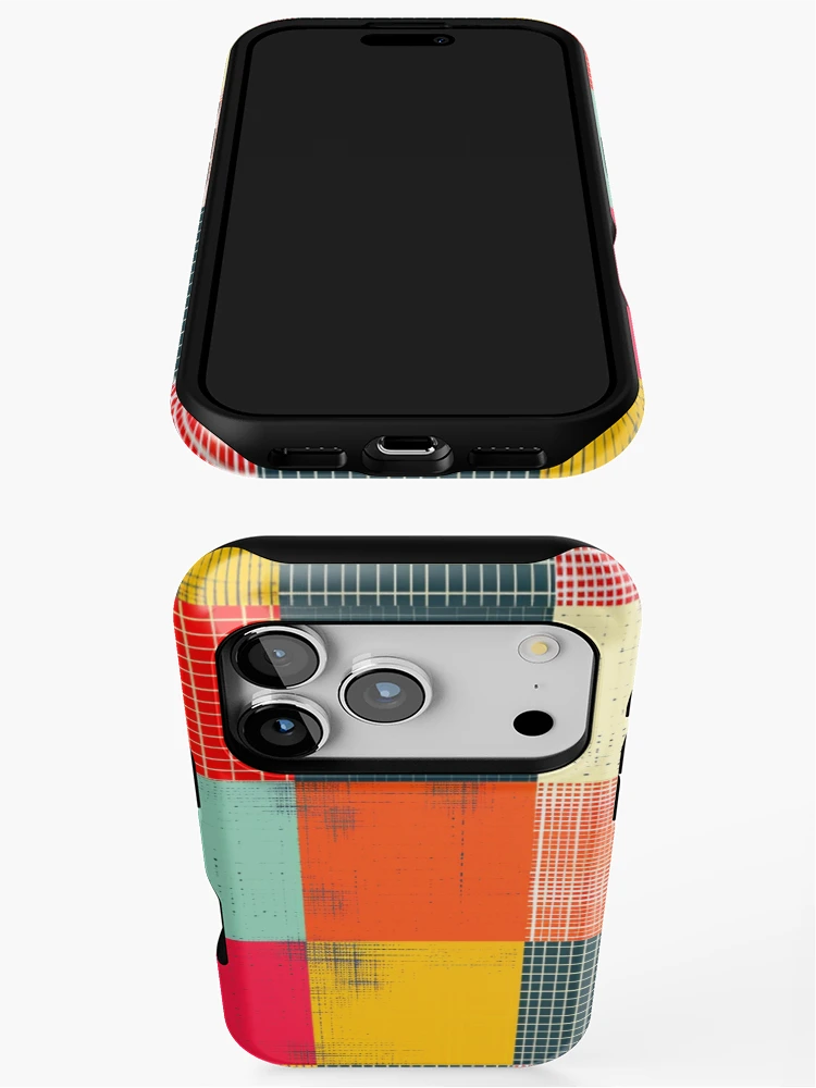 Thumbnail 3 of 4, iPhone Case, Retro Grid Color Block Patchwork designed and sold by ColorfulVanilla.