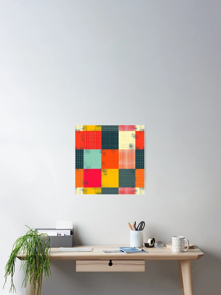 Thumbnail 2 of 3, Poster, Retro Grid Color Block Patchwork designed and sold by ColorfulVanilla.