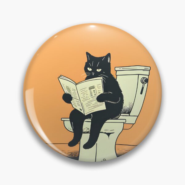 Item preview, Funny Black Cat Potty Art, Cat Sitting on Toilet reading Newspaper designed and sold by KittyStampedeCo.