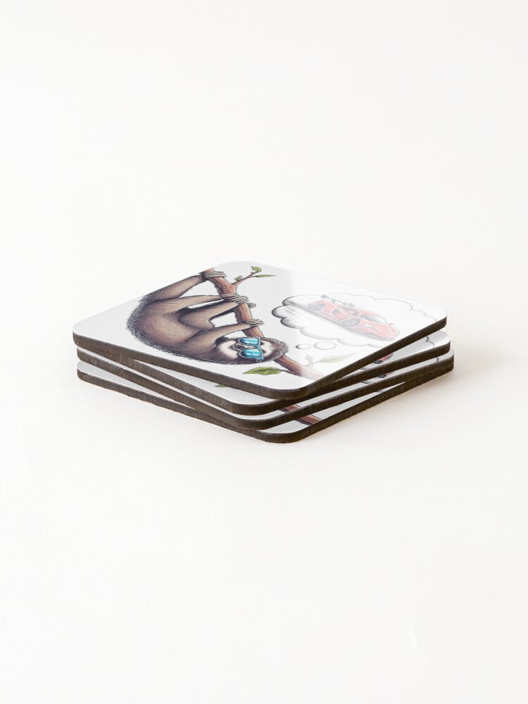 Thumbnail 4 of 5, Coasters (Set of 4), Sloth Racer designed and sold by TextileTrove.