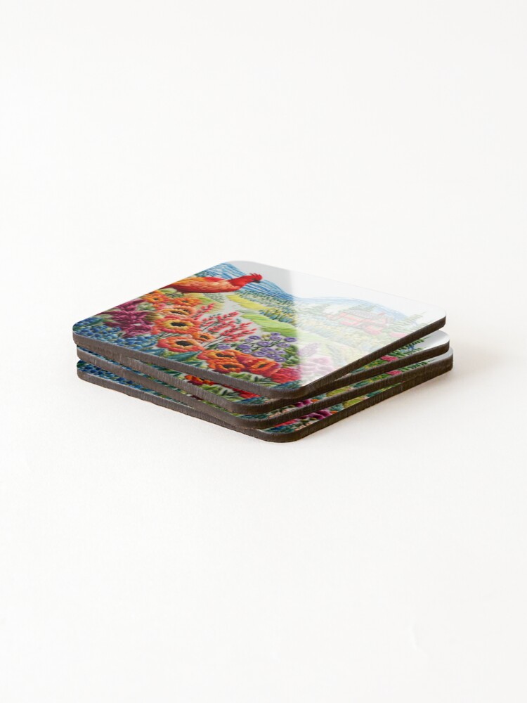 Thumbnail 4 of 5, Coasters (Set of 4), Countryside In Embroidery Print II designed and sold by NDMDesignStudio.